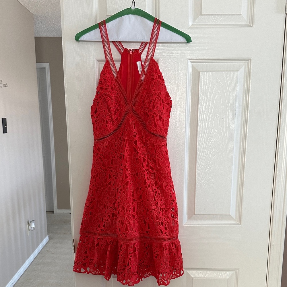 Astr Red Lace Mini Dress